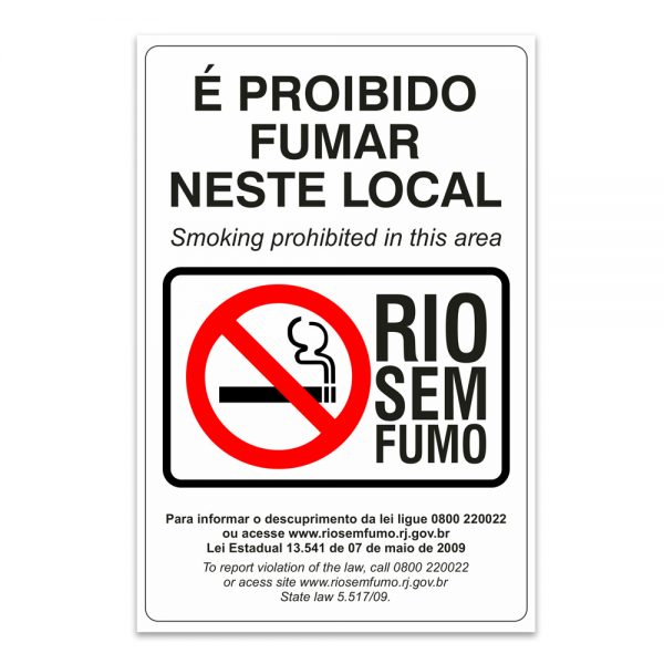 proibido fumar neste local rio sem fumo ingles