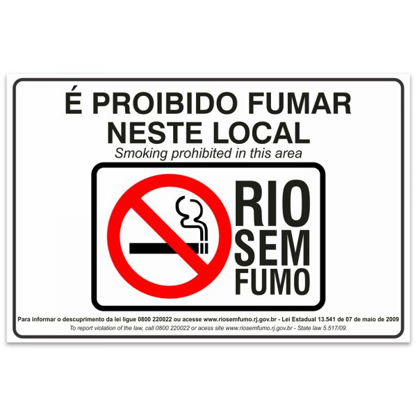 proibido fumar neste local rio sem fumo ingles