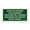 Placa Antes de entrar no Elevador 15 cm x 8 cm