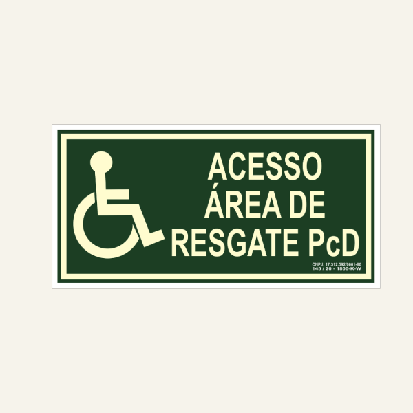 Placa Rota de Fuga Acesso Área de Resgate PcD 29 cm x 14,5 cm