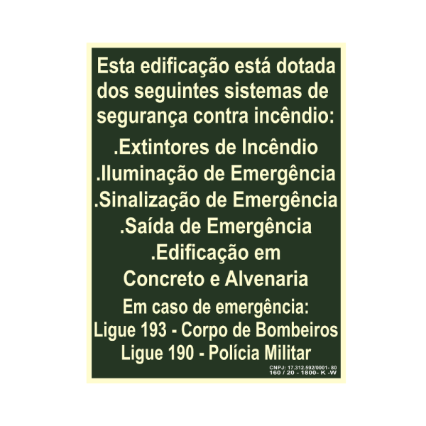 Placa Modelo M1 - Indicação dos Sistemas de de Proteção contra Incêndio - 30 cm x 40 cm